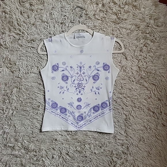 TFNC Paris London Y2K Style White Stretchy Sleeveless Tank Top Glittery Purple - Picture 2 of 10